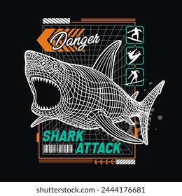 surfing sport with shark attack frame, vector illustration