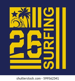 Surfing sport typography, tee shirt graphics, vectors