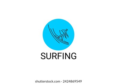 surfing sport vector line icon. a surfer is surfing in the sea. sport pictogram, vector illustration.