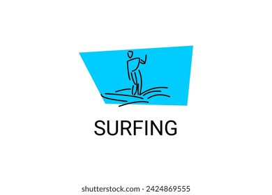 surfing sport vector line icon. a surfer is surfing in the sea. sport pictogram, vector illustration.