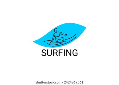 surfing sport vector line icon. a surfer is surfing in the sea. sport pictogram, vector illustration.