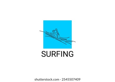 surfing sport vetor line icon. um surfista está surfando no mar. pictograma de esporte, ilustração vetorial.