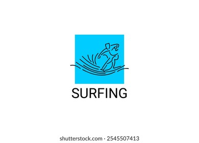 surfing sport vetor line icon. um surfista está surfando no mar. pictograma de esporte, ilustração vetorial.