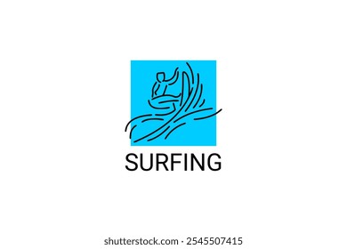 surfing sport vetor line icon. um surfista está surfando no mar. pictograma de esporte, ilustração vetorial.