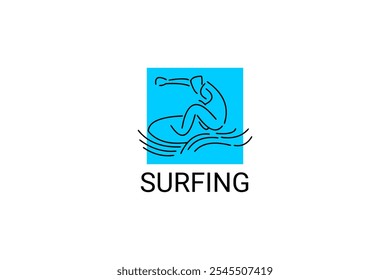 surfing sport vetor line icon. um surfista está surfando no mar. pictograma de esporte, ilustração vetorial.