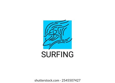 surfing sport vetor line icon. um surfista está surfando no mar. pictograma de esporte, ilustração vetorial.