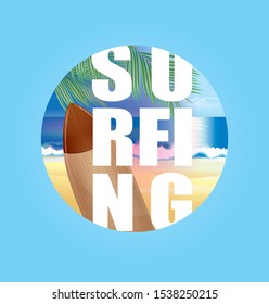"Surfing" sticker design. Editable EPS vector