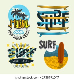 Surfstil Surf Sommerzeit Beach Life Handschrift Vector Illustrationen Set Designs.