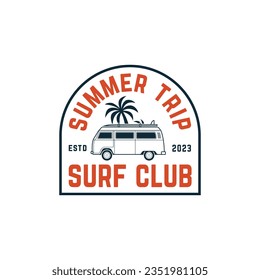 surfing summer badge logo vector illustration. for printing, stickers, labels, adventure logos