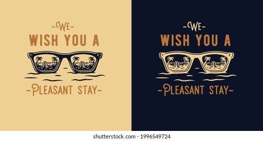 Surfing summer glasses for surf beach or sea print. Tropical hawaii for t-shirt design. Exotic tropic illustration for aloha surf beach