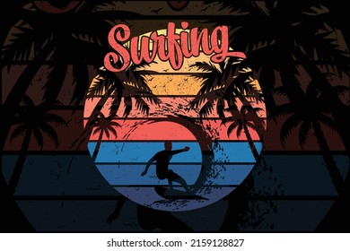 Surfing summer graphic t shirt design, tropical print, vector illustration