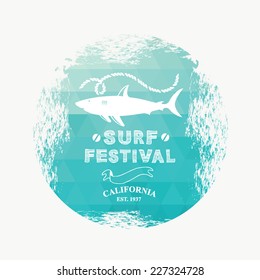 Surfing summer icon, vector label.