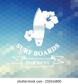 Surfing summer icon, vector label.