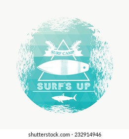 Surfing summer icon, vector label.