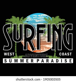 Surfing Summer Paradise Nature Graphic T shirt Stock Vector Illustration Design