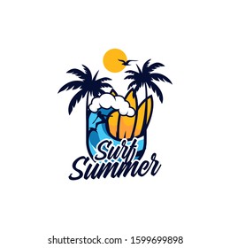 Surfing Summer Vector Illustration for Logo and T-shirt Design