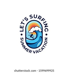 Surfing Summer Vector Illustration for Logo and T-shirt Design