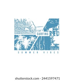 Surfing Summer Vibes Palm tree ocean waves beach poster design