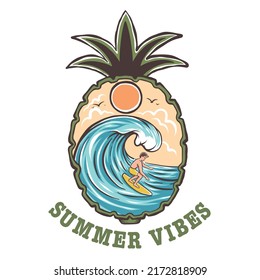 Surfing summer vibes vector illustration for logo and label,  retro design