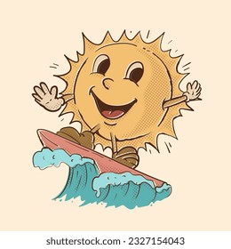 surfing sun mascot . tropical vibes. sun vintage mascot vector illustration