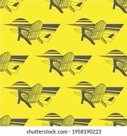 surfing and sunset seamless pattern in vector.