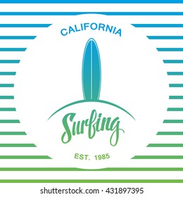 Surfing. Surf logo or emblem design. Handwritten word. Vector illustration.