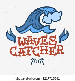 Surfing Surf Themed Hand Drawn Graphics Traditional Old School Vintage Tattoo Inspired for Promotion Ads t shirt or sticker Poster Flyer Design Vector Image.