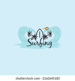 Surfen Surfbrett Strandwellen Feiertage Logo Vektorsymbole Design