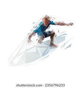 Surfing, surfer on board, isolated low polygonal vector illustration, geometric drawing