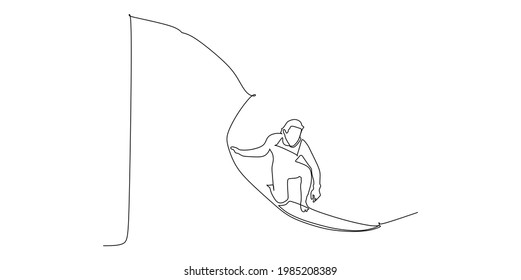 Surfing Surfer Riding Ocean Wave - Continuous One Line Drawing