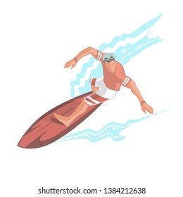 Surfing. Surfer and Wave in color isolated on White Background. Flat Art. Vector Illustration. - Vector