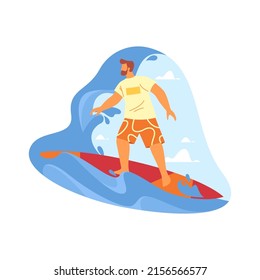 Surfing or swimming on the surfboard, vector icon