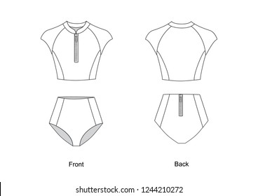 Surfing swimsuit, vector. Swimsuit template. Wetsuit