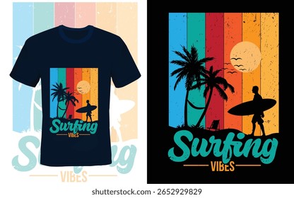 Surfing t shirt design for printing , print ready EPSF file . 