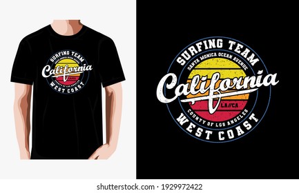 surfing team,California,west coast team typography emblem, t-shirt stamp graphics, vintage tee print,
