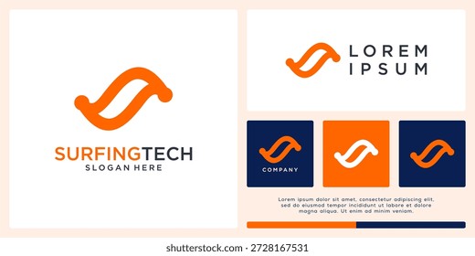 Surfing tech logo design abstract wave.