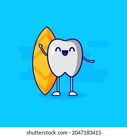 surfing teeth cute character mascot