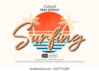 Surfing text effect style. Editable text effect.