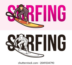 Surfing Text with Sport Player Graphic Vector