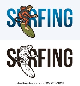 Surfing Text with Sport Player Graphic Vector