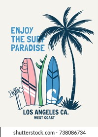 Surfing theme, slogan graphics and illustrations with patches for t-shirt and other uses.