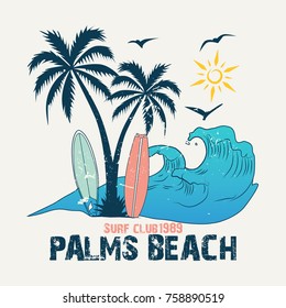 Surfing theme, slogan graphics and illustrations with patches for t-shirt and other uses.