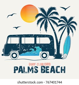 Surfing theme, slogan graphics and illustrations with patches for t-shirt and other uses.