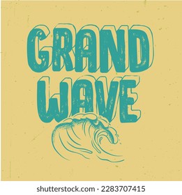 Surfing theme text with waves, summer slogans and illustrations. For t-shirt prints and other uses.