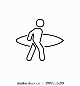 Surfing thin line icon, Summer water sport concept, Surfer sign on white background, Man surfing