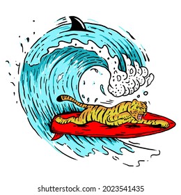 el tigre de surf es adecuado para el diseño de ropa etc