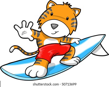 Surfing Tiger Vector Illustration