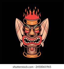 surfing tiki tattoo vector design