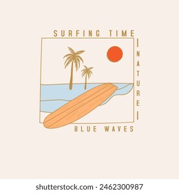 Surfing time blue waves summer beach t shirt design