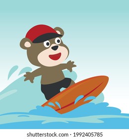Surfing time with cute little bear at summer. Can be used for t-shirt printing, children wear fashion designs, baby shower invitation cards and other decoration. 